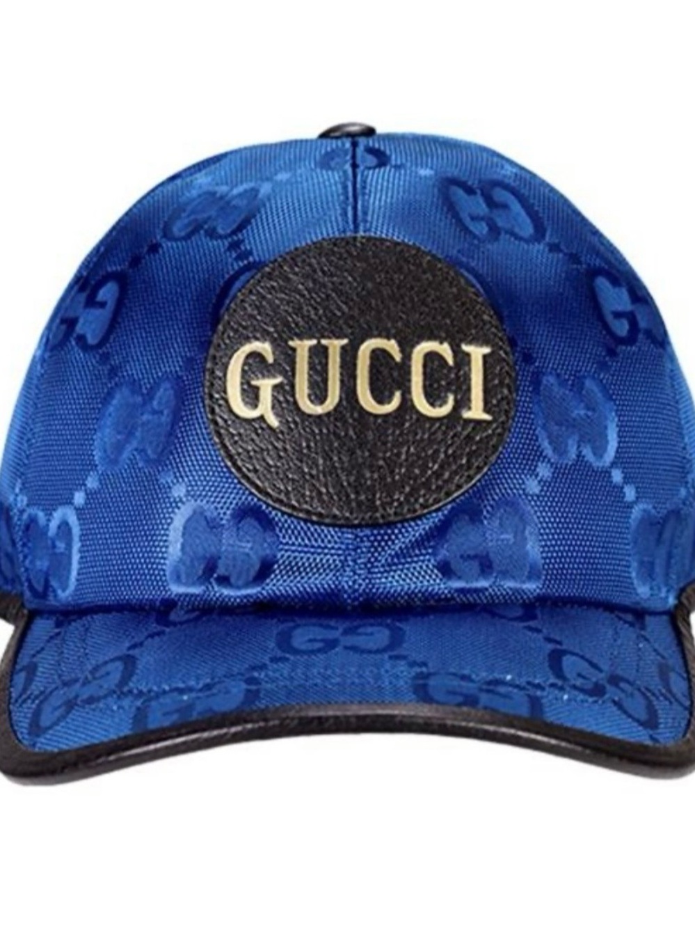 Gucci Blue GG Logo Cap with Black Leather Patch